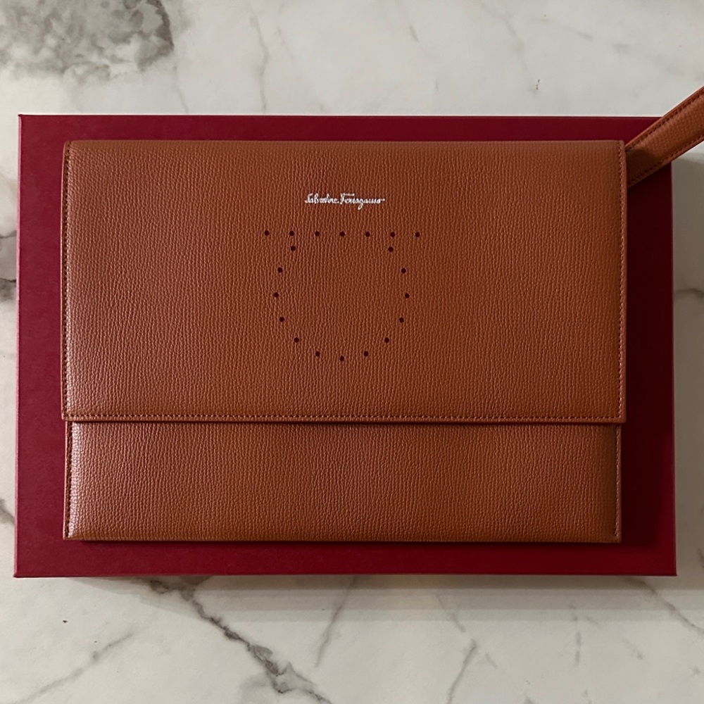 Salvatore Ferragamo Tan Leather Wristlet